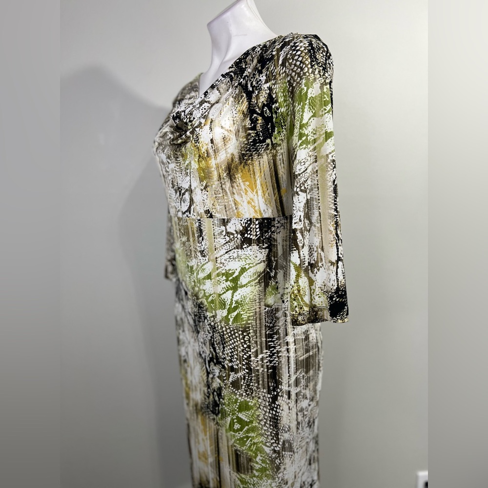Punt Roma dress sz Med cowl neck knee length shift long sleeve green multicolor - Picture 3 of 7
